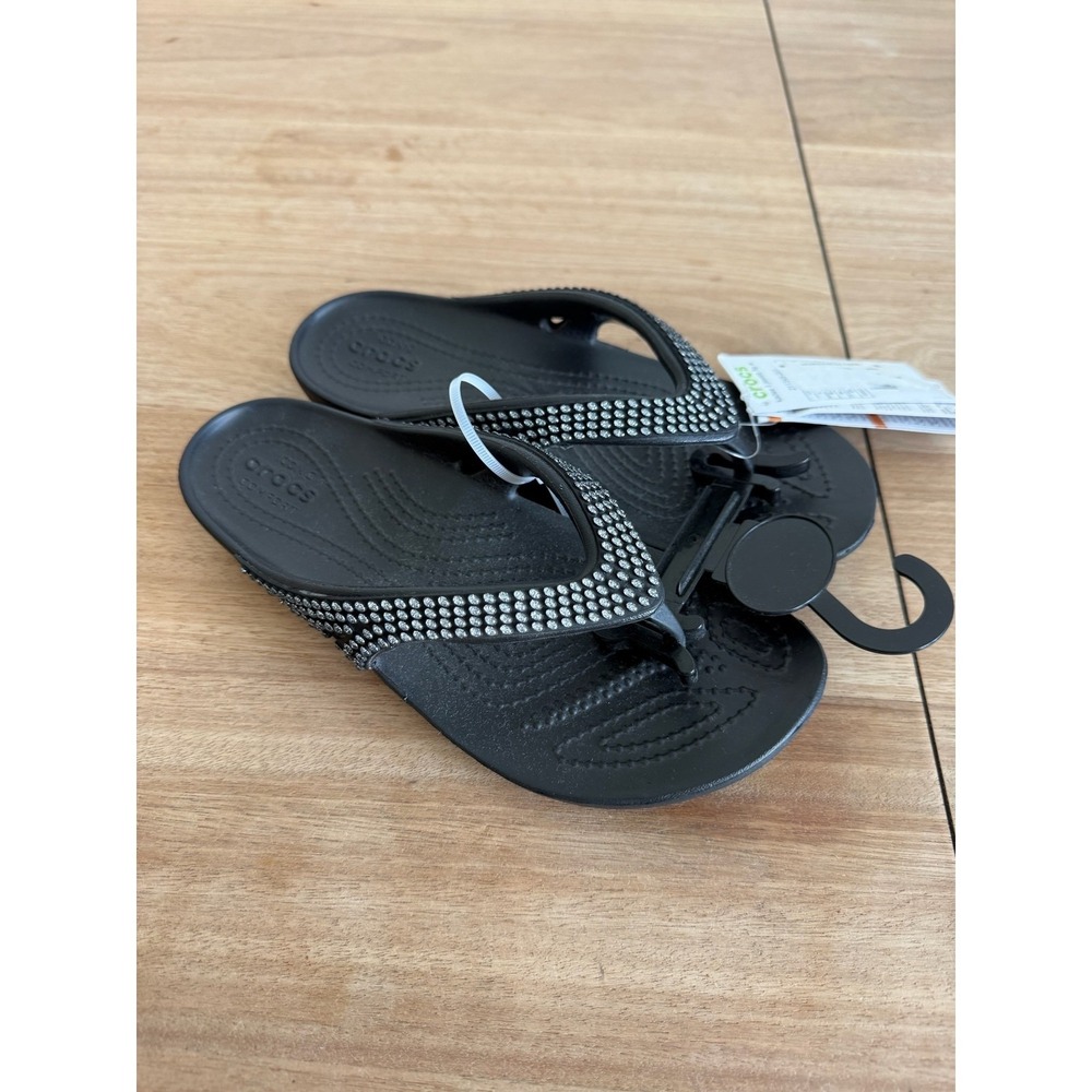 Crocs Kadee II Jewels Flip Black Rhinestone Sandals Womens 6